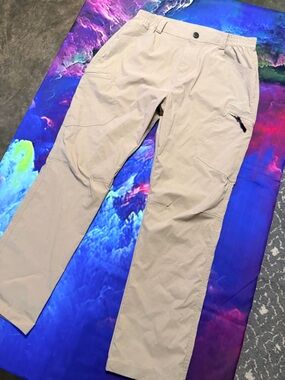 Lightweight Tan Men's Performance Chino Stretch Pants with Elastic Waist